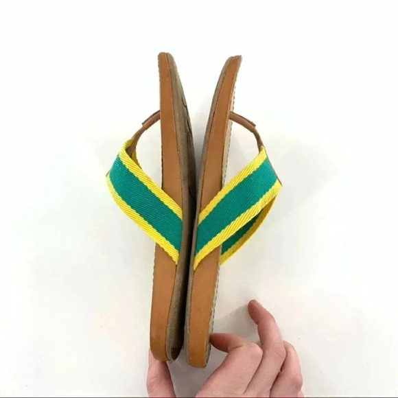Splendid womens sandals sz 8 green yellow canvas retro beach preppy flip flops - Picture 6 of 13